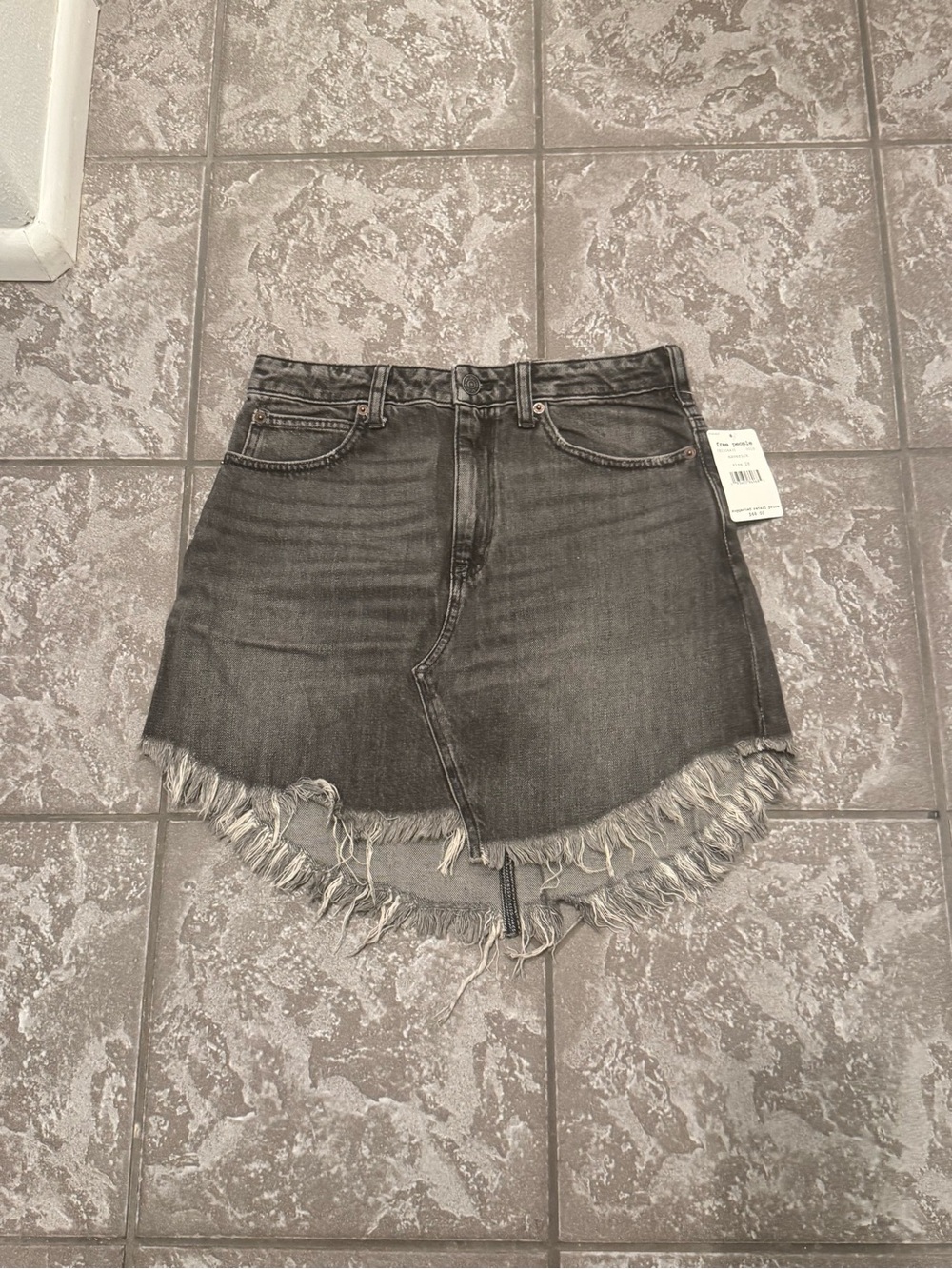 Free People Maverick Denim Mini Skirt Size 28 Black Raw Hem NWT